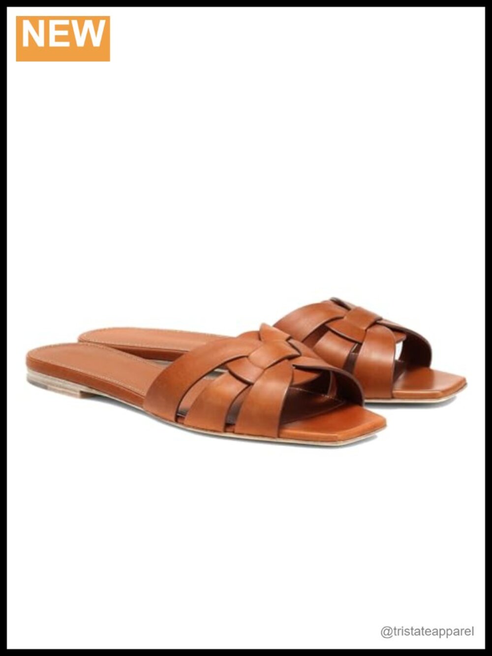 Women's Slide Sandals Square Toe Faux Leather Slip On Flat Comfort Casual